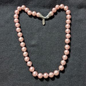 Vintage Kissaka Silver Tone Pink Faux Pearl Beaded Statement Necklace